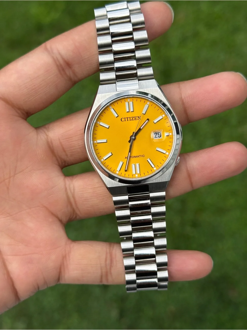 Citizen Stainless Steel Watch with Vibrant Yellow Men's Tsuyosa Japan Automatic